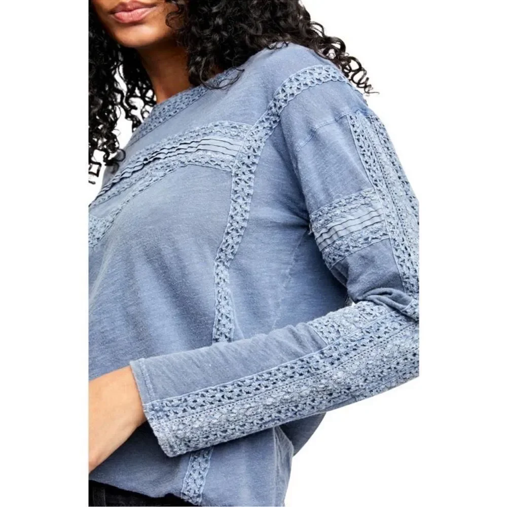 Free People Boy Meets Crochet Long Sleeve Top NWT
